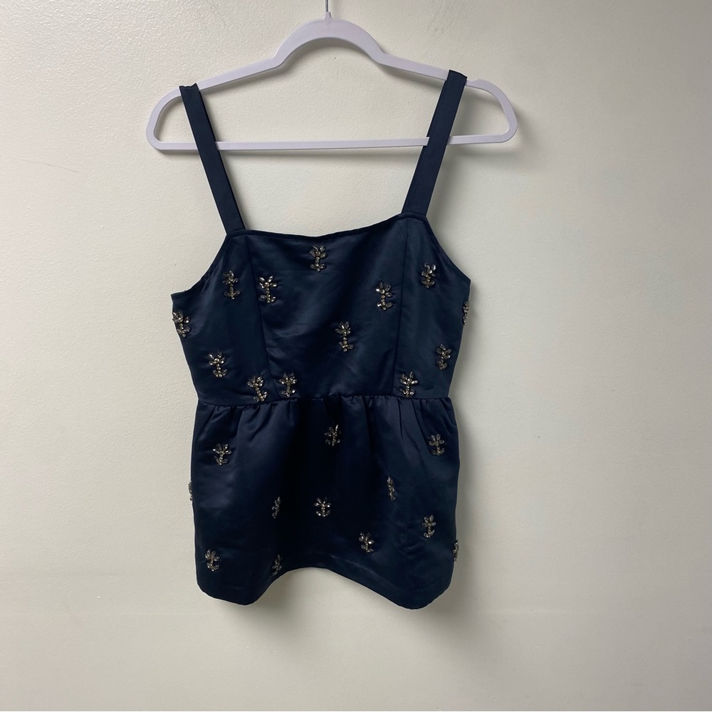 NWT Anthropologie Dhruv Kapoor Embellished Babydoll Tank Top Navy Size Small - Picture 2 of 9